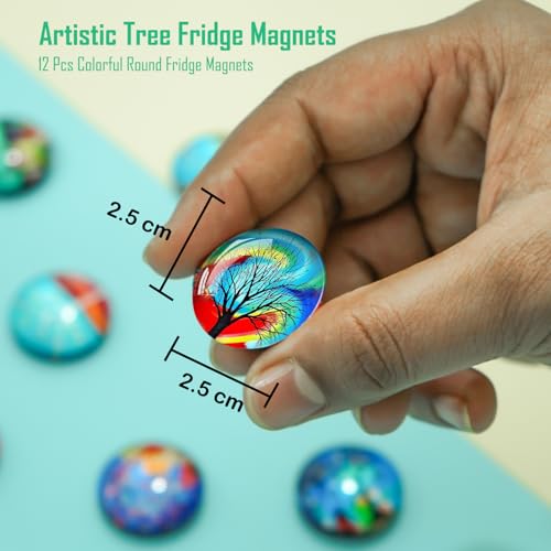 Image of Nostrae by Ekhasa Multicolor Tree of Life Glass Cute Fridge Magnets Set of 12 | Fridge Magnet Refrigerator Stylish | Kitchen Fridge Decoration Items | Mini Gifts