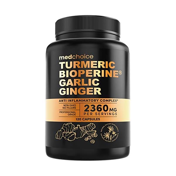 4-in-1 Turmeric and Garlic Supplements with Bioperine 2360 mg (120 ct) Turmeric Ginger Root Capsules with Garlic - Turmeric Curcumin with Black Pepper for Joint, Digestion & Immune Support (Pack of 1)