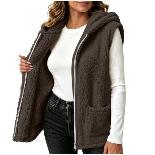 Womens Fuzzy Fleece Vest Hooded Full Zip Sleeveless Jacket with Pockets - image 2