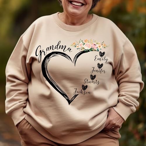 LIISE Personalized Grandma Heart Floral Sweatshirt with Grandkids Names4