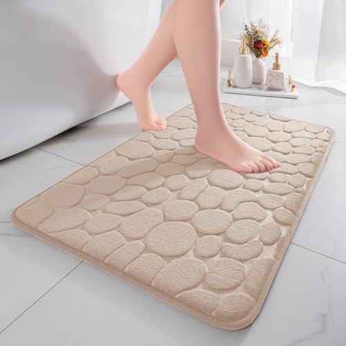 Chakme Tapis de bain en mousse à mémoire de forme, absorbant, antidérapant, pour décoration de douche, paillasson, salle de bain et salon, 43 x 61 cm, beige