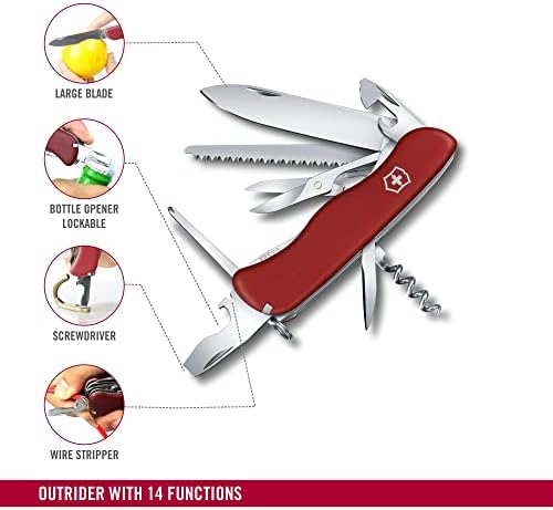 Victorinox Taschenmesser Outrider (14 Funktionen, Klinge, gross, Dosenöffner, Feststellklinge), rot