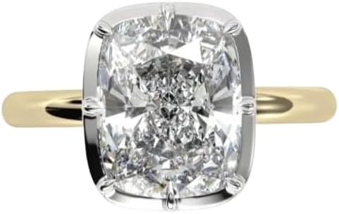 3 Carat Elongated Cushion Moissanite Diamond Engagement Ring: Georgian Button Back Settin,14 kt Gold Plated wedding gift,Gift For Her,gsize 3-12.