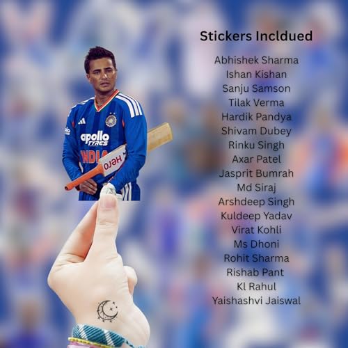 Image of Cricket Stickers - Pack of 25 Indian Cricket Team Stickers for Laptop, Phone, Journal, etc | India Team Vinyl Sticker | Self Adhesive Glossy Waterproof Decals