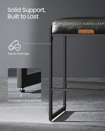 Image of VASAGLE EKHO Collection - Bar Stools Set of 2, Counter Height Bar Stools, Synthetic Leather with Stitching, Mid-Century Modern Counter Stools, 26-Inch Tall, Home Bar, Ink Black ULBC086B01V1