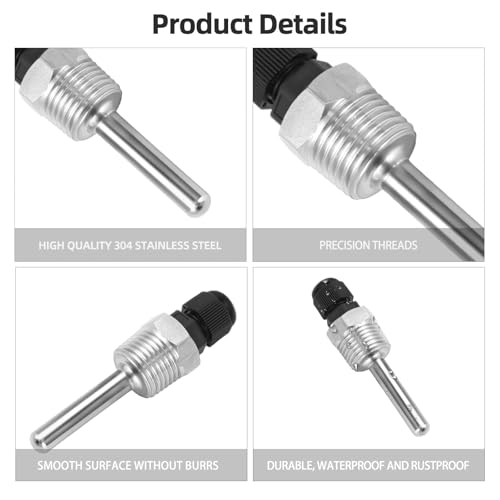 NVGFTG 2 Stück 1/2 Zoll Edelstahl Tauchhülse 8 × 50 mm Thermowell Tauchschutzrohre Thermoelemente Schutzrohr Tauchhülsen Temperaturfühler Edelstahl Tauchhülsen, für Temperatursensor