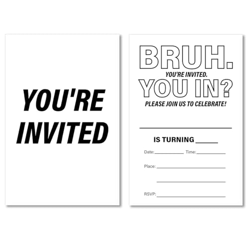 Soiceu Teen Boy Bruh Birthday Invitations Bruh Birthday Party Invites with Envelopes Set of 20 Teenager Birthday Invitations