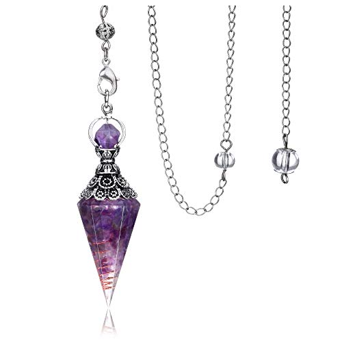 GEHECRST Schmuck Edelstein Pendel Steine Pendulum Pendel Anhänger mit Kette für Reiki Heilung Dowsing Scrying Balance Armband (Amethyst)