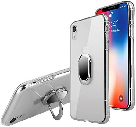iPhone XR case,with Ring Holder Kickstand Function, 360 Degree Rotating Ring Holder Grip Case with Magnetic Car Mount Soft TPU Cover for iPhone 6.1(Transparent)