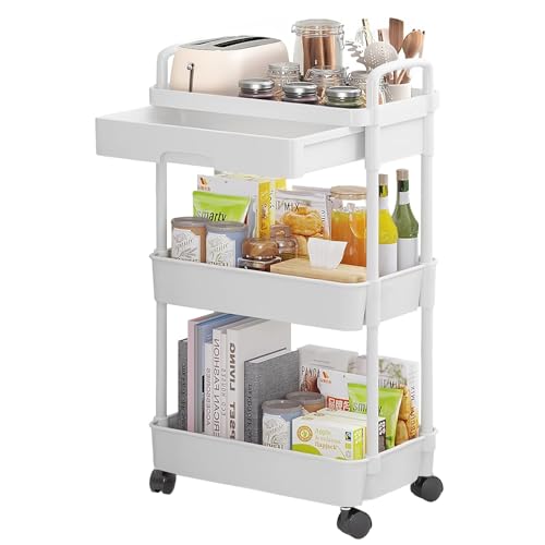 Opiniones de Carrito Organizador Con Ruedas los más solicitados. 47 Carrito de Almacenamiento de 3 Niveles con cajones,Organizador de utilidades,Muebles Organizadores,estantes de Almacenamiento en 2 Ruedas con Cerradura para Cocina,...