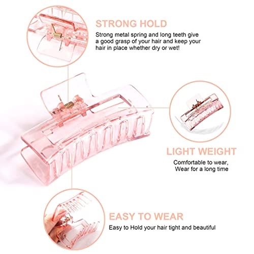 Image of 3 Pcs Korean Style Big Hair Claw Clips For Thin Thick Curly Hair Strong Hold Transparent Gloss Hair Accessories For Women & Girls