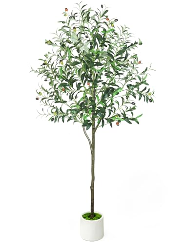 6ft Olive Trees Artificial Indoor with Pot, Faux Fake Olive Tree with Realistic Wood Trunk and Lifelike Fruits, Large Faux Plant for Home Living Room Entryway Office Decor