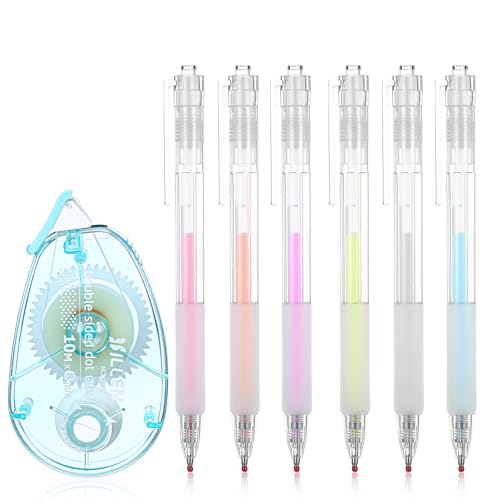 FNANJWQ 6 Pcs Quick Dry Glue Pen with Correction Tape, Ballpoint Roller Glue Pen Set Apply Glues Like Writing Easy Precise Control Fine Tip for Foil Calligraphy DIY Craft Scrapbook Card