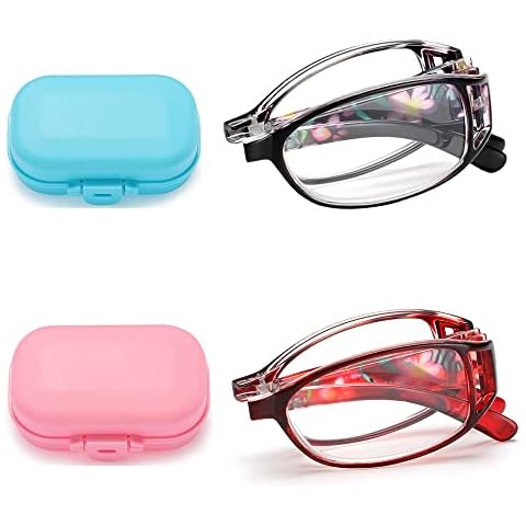 ANBOO 2 Folding Reading Glasses Men's Women's 2-Pack with 2 Flip Carry Cases, Compact Lightweight Portable Pockets Clear Blue Light Blocking Reading Glasses 2.5 Cover