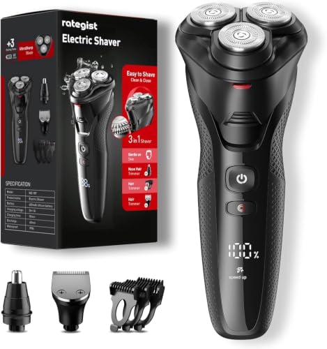 Image of rategist 3-in-1 Electric Razor for Men: One Touch Acceleration, IPX7 Waterproof Razors for Men, USB-C Rechargeable Electric Shavers for Men - 4D Floating Blades, Wet or Dry, Gift for Fathers