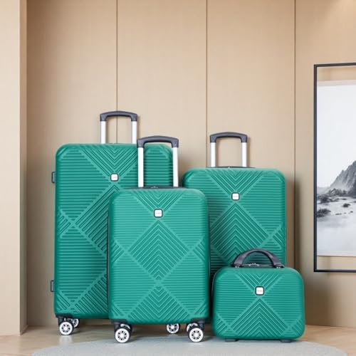 4-Piece Dark Green ABS Lightweight Luggage Set with 14-Inch Makeup Case & 360° Wheels for Effortless Travel 5