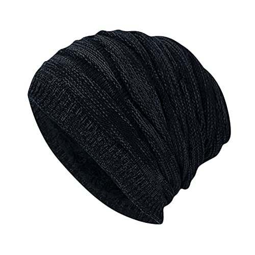 BCDlily Women Men Winter Beanie Hat Warm Thick Fleece Lined Slouchy Hats Snow Knit Cap (Black-A)