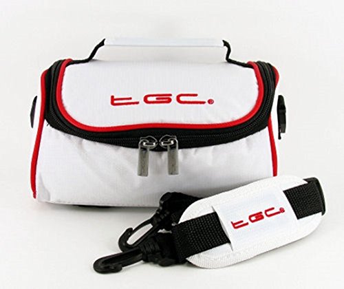 TGC ® Case Shoulder Bag for ZoeeTree S1 Bluetooth Speaker with shoulder strap and Carry Handle (Cool White With Crimson Red Trims)