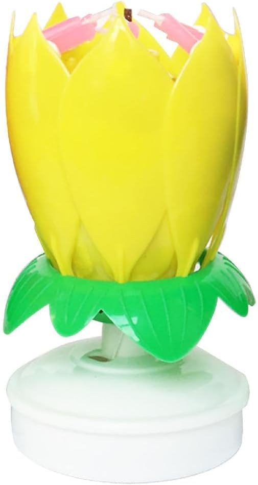 【MoraWish】回転式ダブルレイヤー音楽付きロータスバースデーキャンドル カラフル パーティー・誕生日ケーキ用 プレゼントに最適（色選択可）