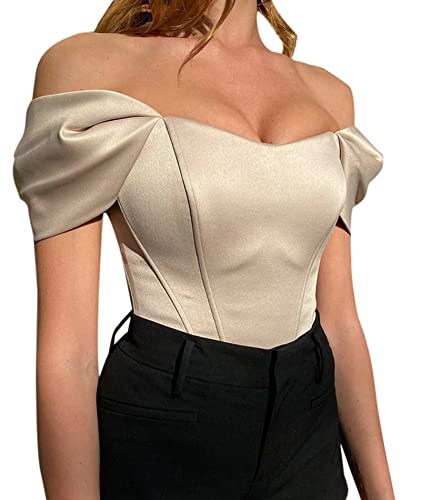 Amazon.com: xxxiticat Women's Off Shoulder Corset Top Short Sleeve