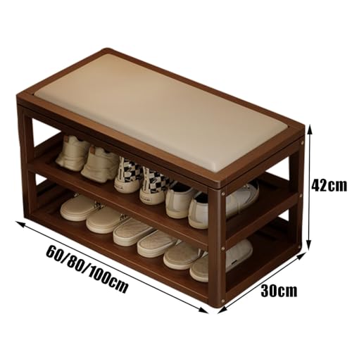 Banc chaussures entrée marron 60cm avec assise confortable et support ouvert à 2 couches - 3