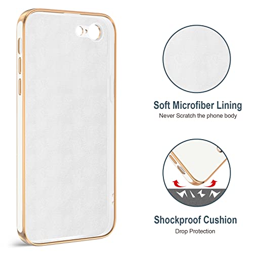 Image of Hython Case for iPhone SE Case 2022 /2020, iPhone 8 7 Case Ring Holder Stand Magnetic Kickstand, Plating Rose Gold Edge Soft TPU Bumper Cover Shockproof Protective Phone Cases Women Girls Boys, White