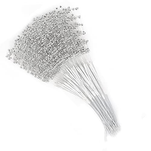 HERCHR 100pcs bâtons de Perle, Artisanat perlé chaîne Accessoires de décoration de Bouquet de mariée pour la fête de Mariage(Argent)