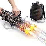 Uregoio Gatling Electric Water Gun for Adults, New Double Barrel Squirt Gun with Rotating and LED Light, Long Range Automatic Water Guns with Backpack, Two Batteries, Outdoor Toys for Kids Ages 8-12