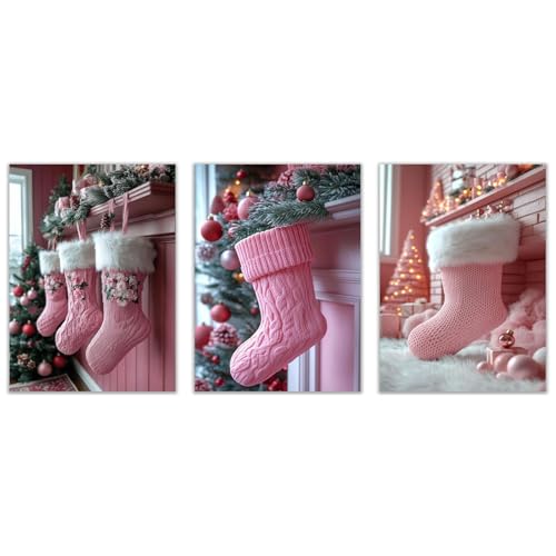 Poster Moderne Christmas pour Salon et Chambre Triptyque Chaussettes de Noël 60x80