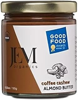 JEM Organics All Natural, Organic, Gluten-Free, Vegan, Paleo, Keto Sprouted Almond Nut Butter (Coffee Cashew Almond Nut, 6 oz Jar)