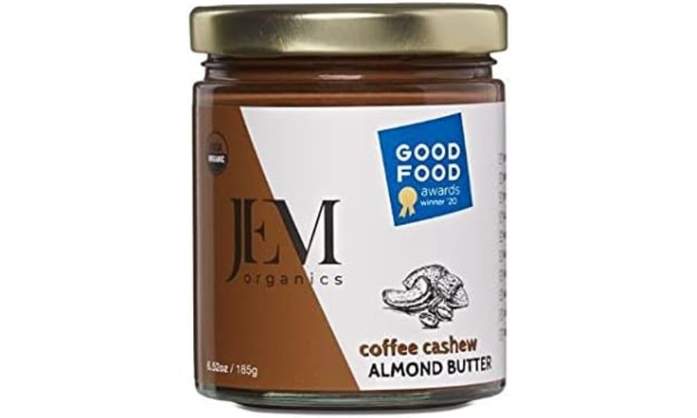 JEM Organics All Natural, Organic, Gluten-Free, Vegan, Paleo, Keto Sprouted Almond Nut Butter (Coffee Cashew Almond Nut, 6 oz Jar)