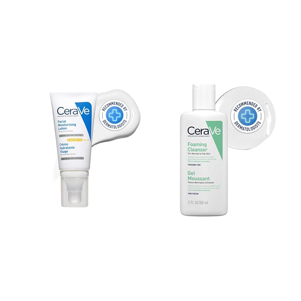 CeraVe AM Facial Moisturizing Lotion for Normal to Dry Skin (52 ml) with Broad Spectrum Sunscreen S,CeraVe Foaming Cleanser For Normal To Oily Skin (88ml) - Dermatologist-Developed Facewash | Non-Com-picture-16
