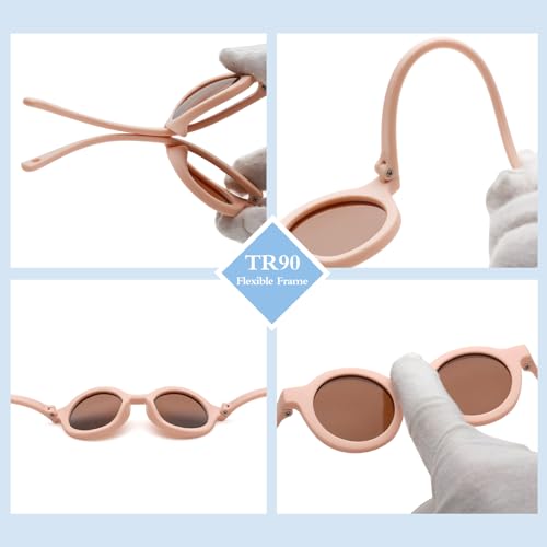 LIU·WEN Óculos de sol redondos fofos para bebês polarizados, pacote com 3 - armação flexível com alç