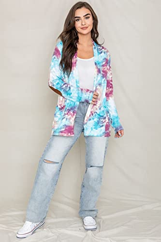 Image of Eloges Women's Multi Stripe Soft Knit Open Cardigan with Suede Elbow Patch