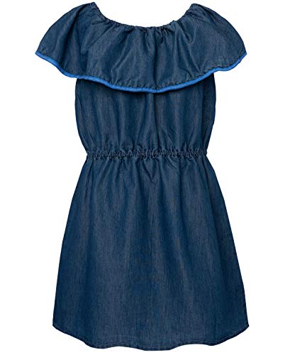 Calvin Klein Girls' Denim Dress, Knee Length Style, Chambray & Dark Denim Colors, Chambray Ruffle, 8-10 #TOP1