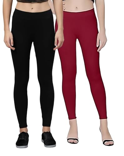 Image of ZAYANQA Combo of 2 Slim Fit Women /Girls Solid Stretchable Cotton Ankle Length Leggings with Ultrasoft Wide Elastic Waistband |Comfortable |Fashionwear|