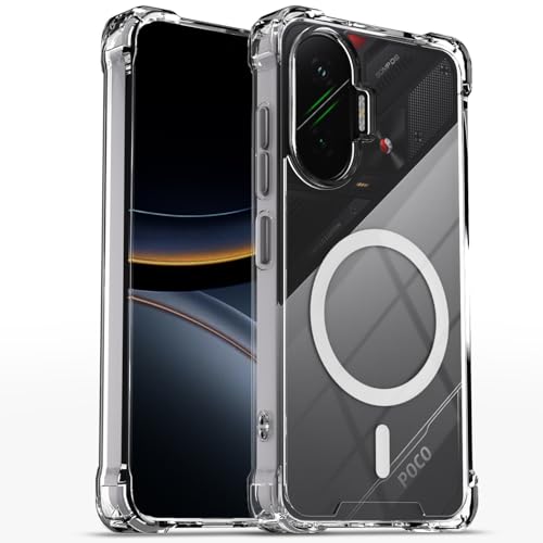 Image of Pikkme Back Cover for Poco F7 5G Mag-Safe Shockproof PC + TPU Protective Case Magnetic Support Bumper Case (Transparent Mag-Safe)