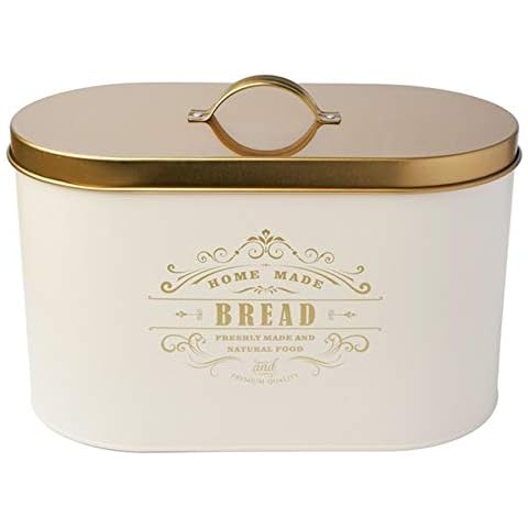 Space Saving Bread Bin Cream Black White Bread bin Stainless Steel Vintage Style Steel Kitchen Storage with lid (Beige) Cover