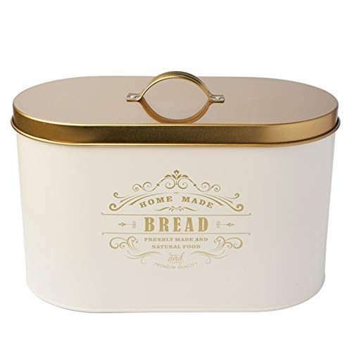 Poubelle à pain en acier inoxydable de style vintage avec couvercle - Économie d'espace - Crème - Noir et blanc beige Cover