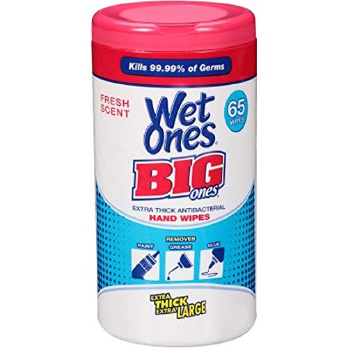 Wet Ones Big Ones Antibacterial Hand Wipes, Fresh Scent, 65 Count - Pack of 4 (Packaging May Vary)