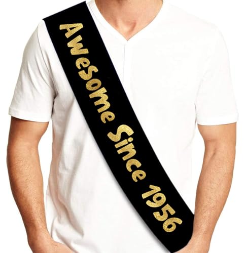 Sterling James Co. Awesome Since 1956 Black and Gold Sash - Funny 70th Birthday Sash for Him or Her - Party Decorations, Supplies and Gifts