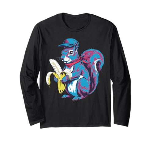 Divertida Ardilla Azul Con Plátanos Animales Animales Arte Manga Larga