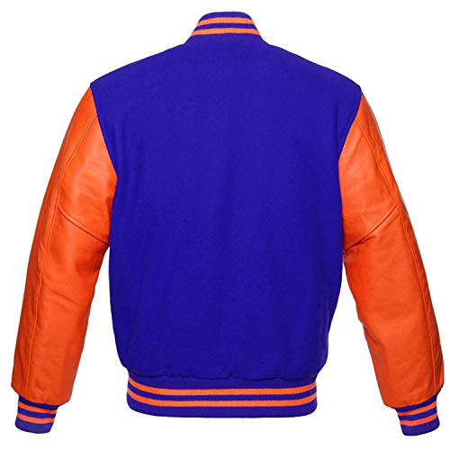 Image of CHICAGO-FASHIONS Mens Blue Bomber Jacket - Orange School Teen College Letterman Varsity Jacket