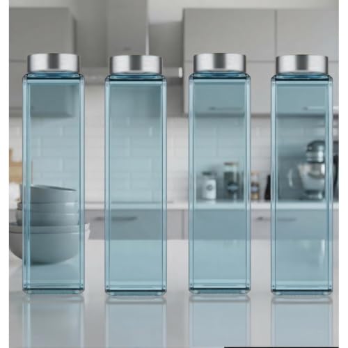 Image of CROCO JAR Wide Mouth Glass Water Bottle with Leak-Proof Airtight Double Layer Stainless Steel Lid for Water, Smoothie, Juices (750ML BLUE SILVER PK2)