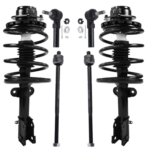 Image of Detroit Axle - Front Struts Kit for 2000 Chrysler Grand Voyager 1996-2000 Town & Country Dodge Plymouth Grand Caravan Voyager 2 Struts with Coil Spring 4 Inner Outer Tie Rods Replacement Suspension