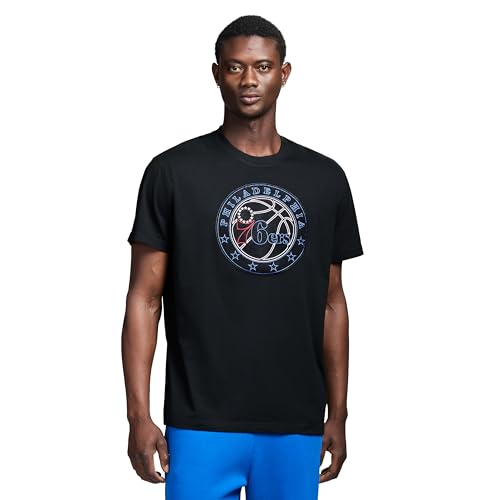 Game 7 x NBA Officially Licensed Men's Short Sleeve Oversized Heavyweight Crew Neck Cotton Patch T-Shirt, Philadelphia 76'ers, XL, Black