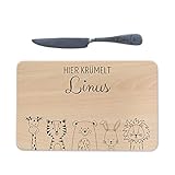 wunderwunsch - Individuelles Holzbrett mit Gravur inklusive Messer für Kinder - Personalisiertes Frühstücksbrettchen mit Kindermesser - Motiv-Brettchen mit Namen (Brett mit Messer)