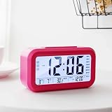 HULUBO Digital Alarm Clock for Bedroom,Smart Night Light Digital Alarm Clock with Indoor Temperature,Battery Operated Cordless Digital Alarm Clock with Date,Temperature,Smart Sensor Ligh (red)