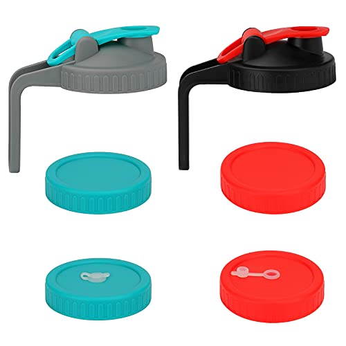 LINGSFIRE Wide Mouth Mason Jar Lids, 6 Pack Plastic Lids for Mason Jars Leak-proof Seal and Innovative Flip Cap Mason Jar Lids with Straw Hole or Handle (Jar Not Included)