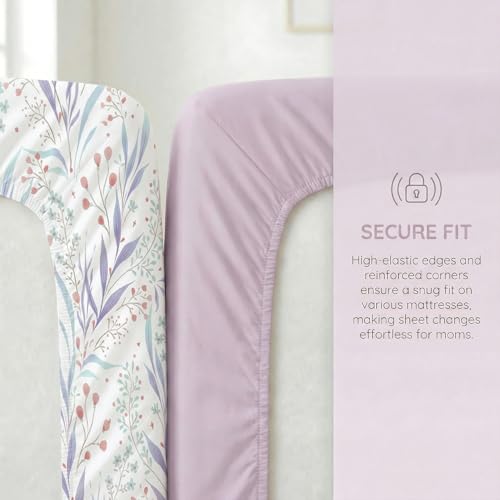 Image of 4 Pack Bassinet Sheets Compatible with 20 inch x 35 inch Newton, Jimglo 3 in 1, HARPPA and Larex 3 in 1 Baby Bassinet, Soft and Skin-Friendly, Purple Flower